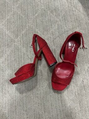 Mix No. 6 Red Rhinestone Block Heel Sandals